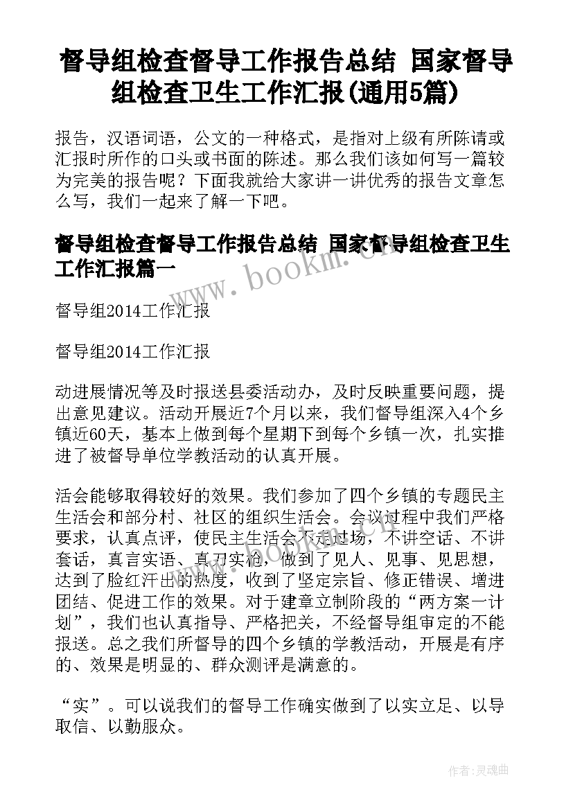 督导组检查督导工作报告总结 国家督导组检查卫生工作汇报(通用5篇)