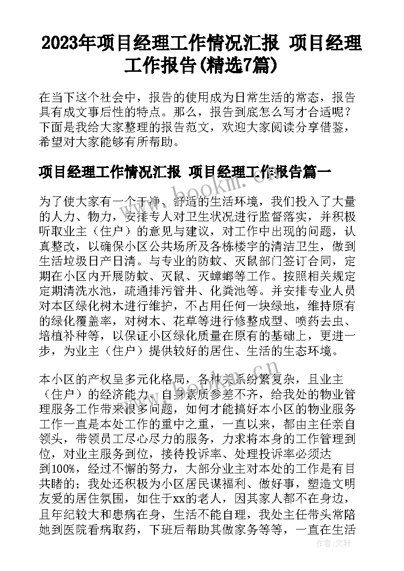 2023年项目经理工作情况汇报 项目经理工作报告(精选7篇)