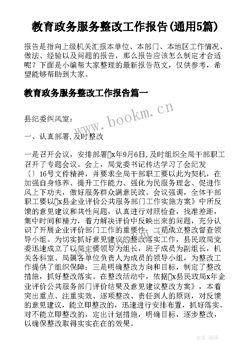 教育政务服务整改工作报告(通用5篇)