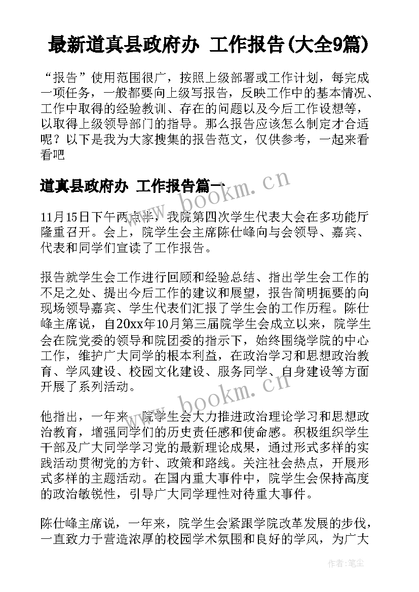 最新道真县政府办 工作报告(大全9篇)