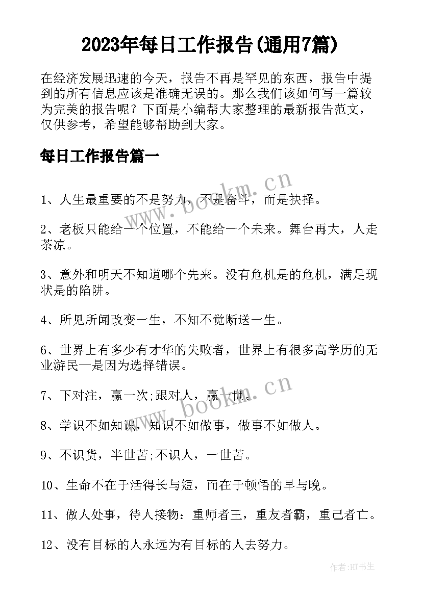 2023年每日工作报告(通用7篇)