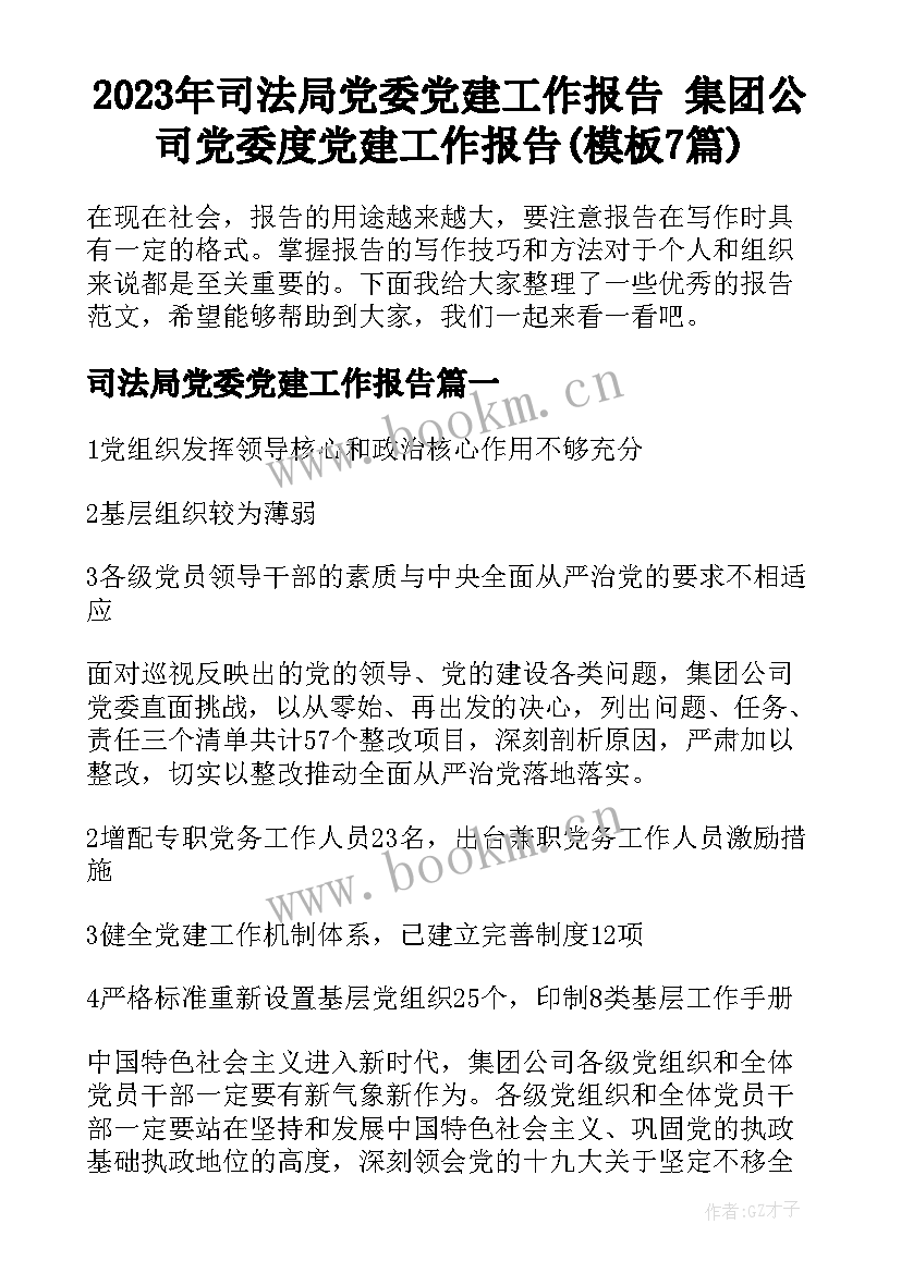 2023年司法局党委党建工作报告 集团公司党委度党建工作报告(模板7篇)