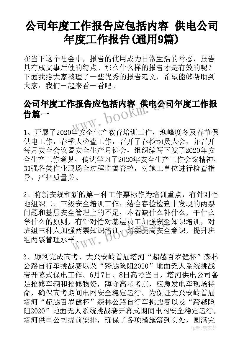 公司年度工作报告应包括内容 供电公司年度工作报告(通用9篇)