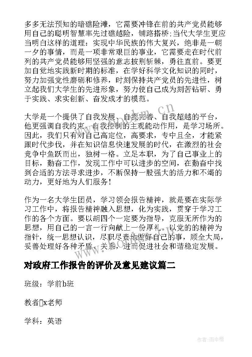 对政府工作报告的评价及意见建议(通用5篇)