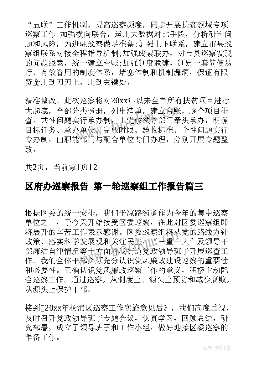 区府办巡察报告 第一轮巡察组工作报告(大全5篇)