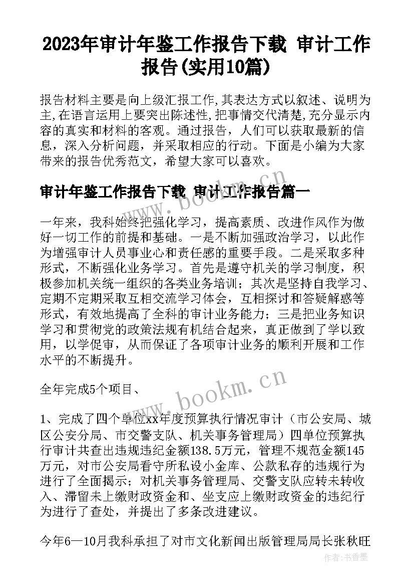 2023年审计年鉴工作报告下载 审计工作报告(实用10篇)