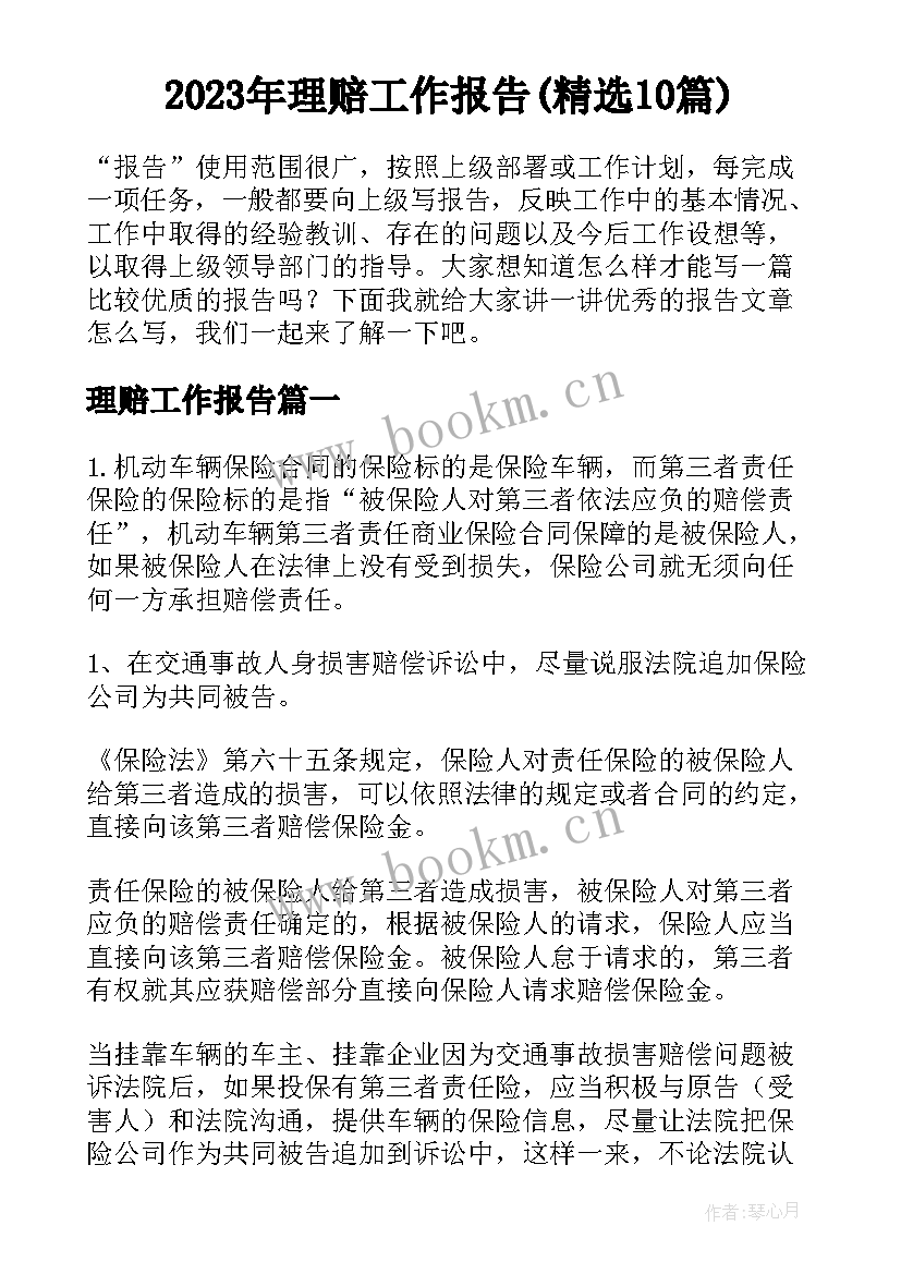 2023年理赔工作报告(精选10篇)