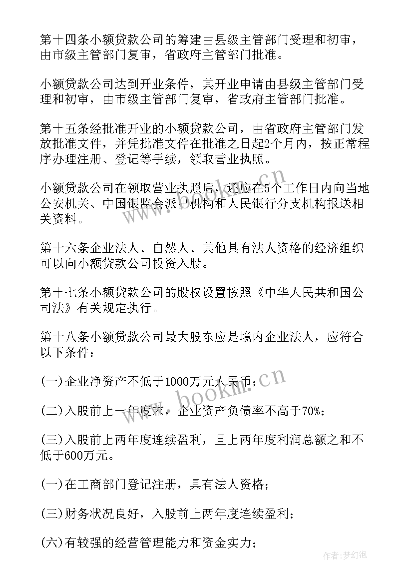 2023年小额贷款公司工作总结 小额贷款公司审批程序(通用5篇)