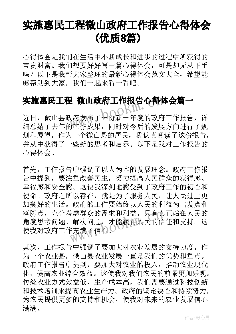 实施惠民工程 微山政府工作报告心得体会(优质8篇)
