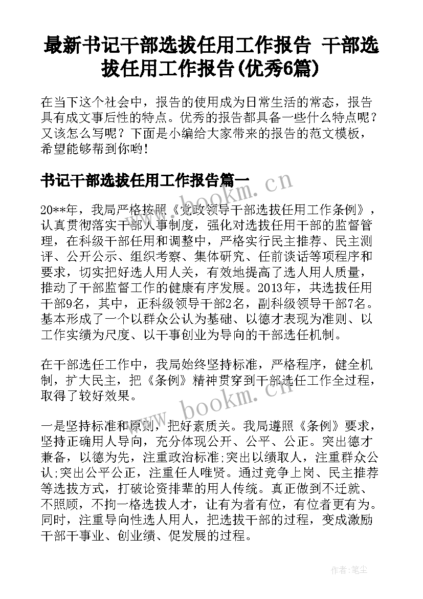 最新书记干部选拔任用工作报告 干部选拔任用工作报告(优秀6篇)