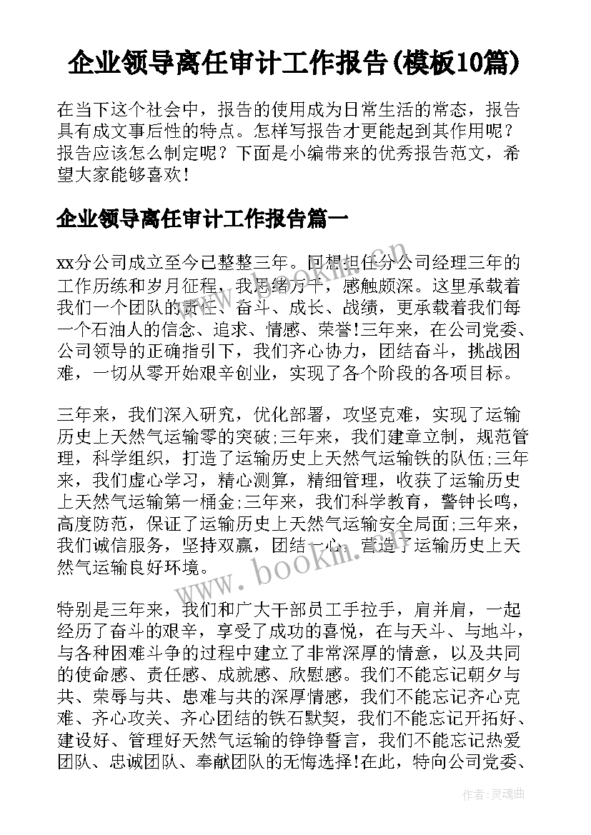 企业领导离任审计工作报告(模板10篇)