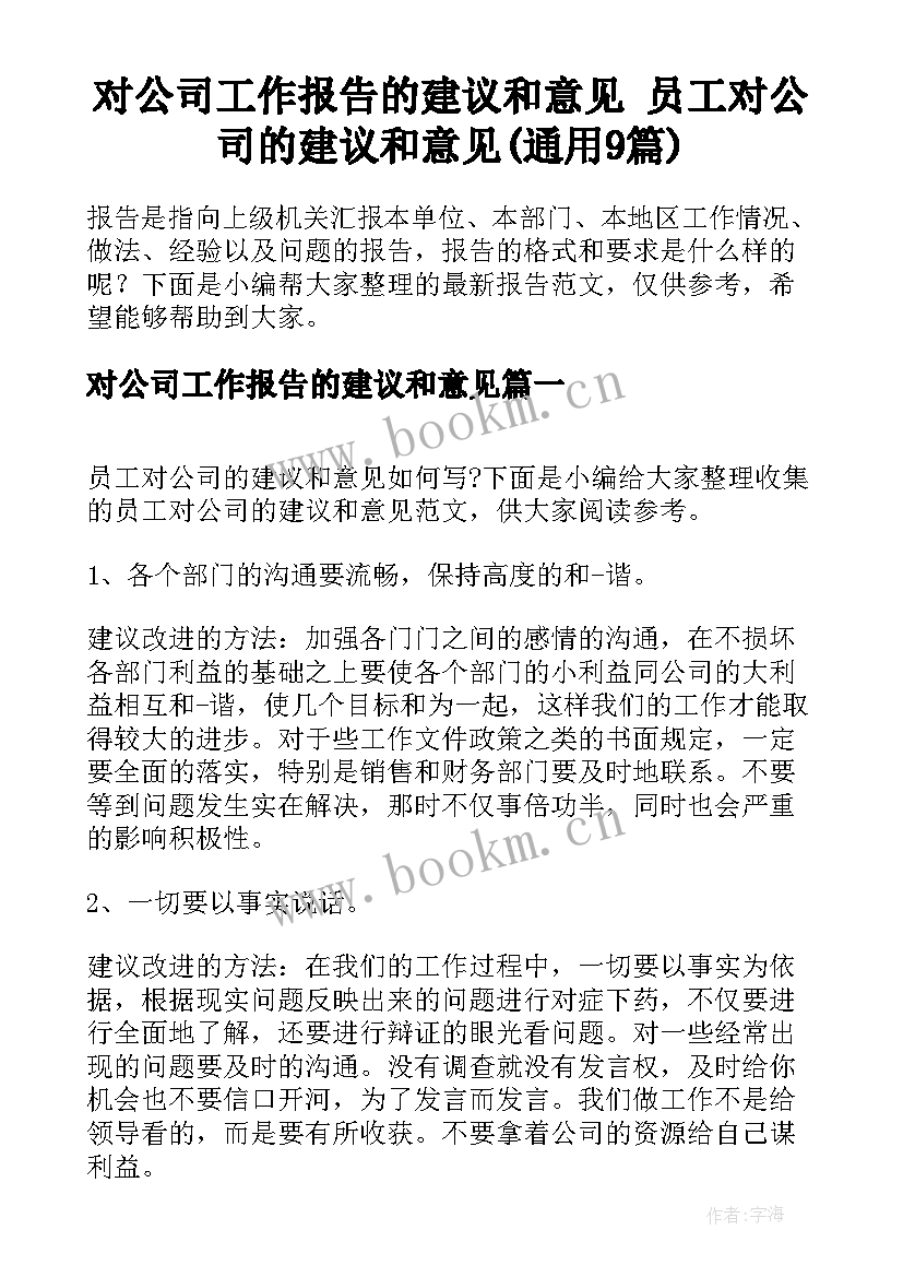 对公司工作报告的建议和意见 员工对公司的建议和意见(通用9篇)