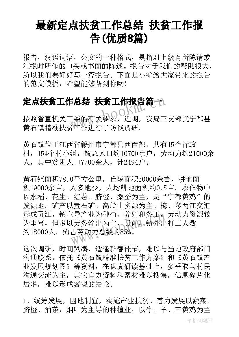 最新定点扶贫工作总结 扶贫工作报告(优质8篇)