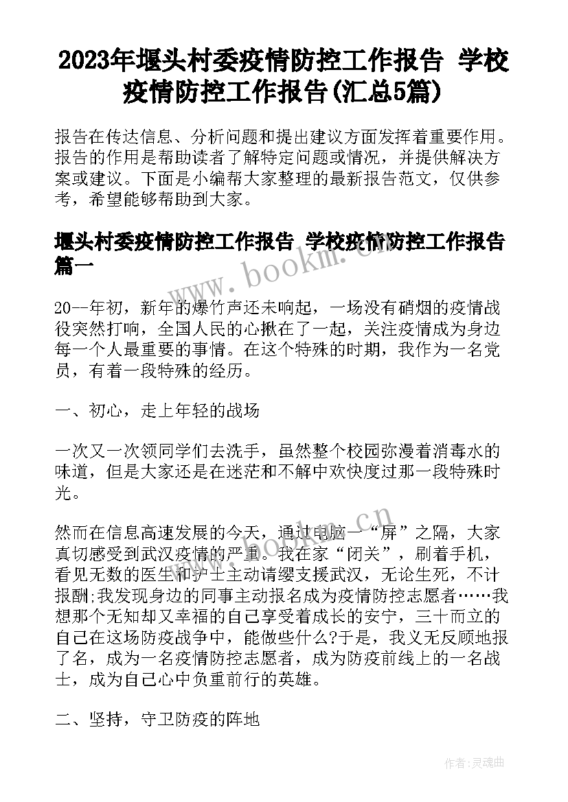 2023年堰头村委疫情防控工作报告 学校疫情防控工作报告(汇总5篇)