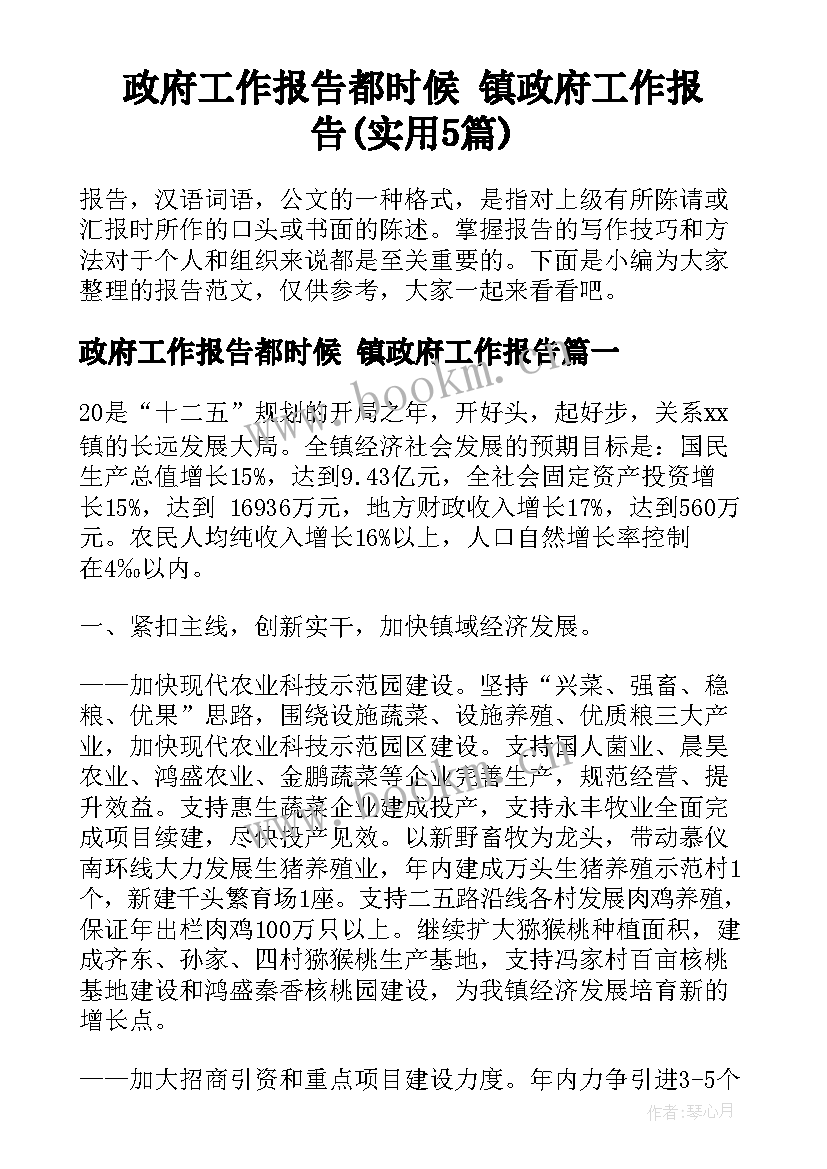 政府工作报告都时候 镇政府工作报告(实用5篇)