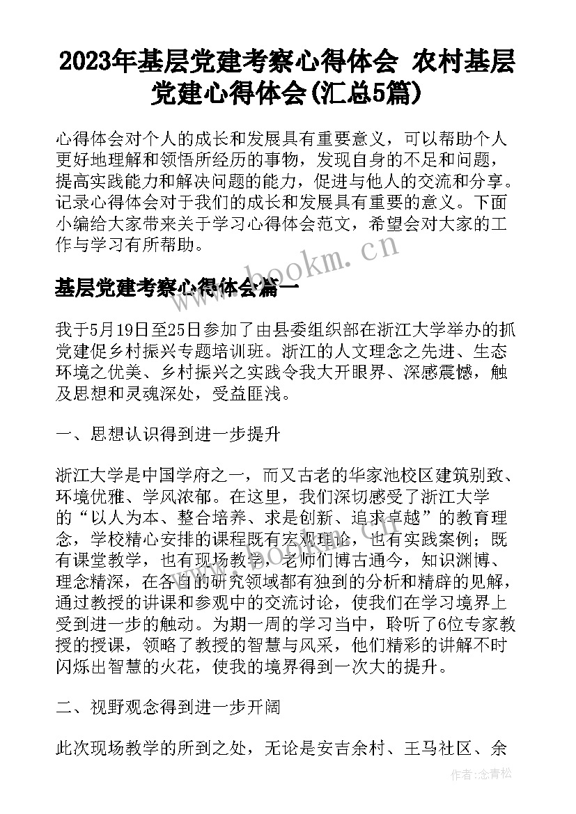 2023年基层党建考察心得体会 农村基层党建心得体会(汇总5篇)