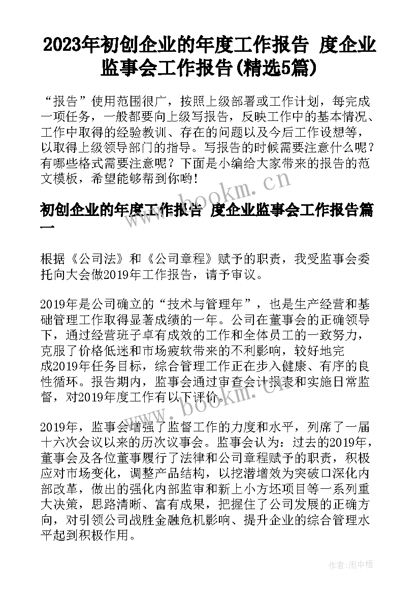 2023年初创企业的年度工作报告 度企业监事会工作报告(精选5篇)