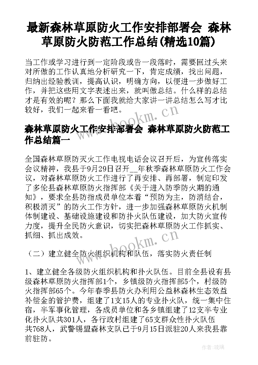 最新森林草原防火工作安排部署会 森林草原防火防范工作总结(精选10篇)