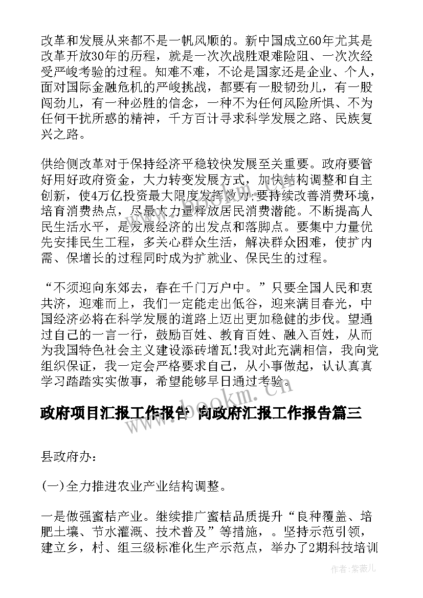 最新政府项目汇报工作报告 向政府汇报工作报告(模板5篇)