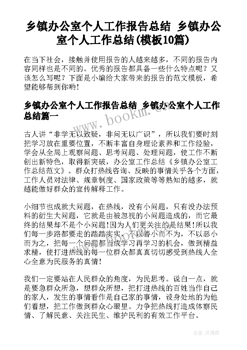 乡镇办公室个人工作报告总结 乡镇办公室个人工作总结(模板10篇)