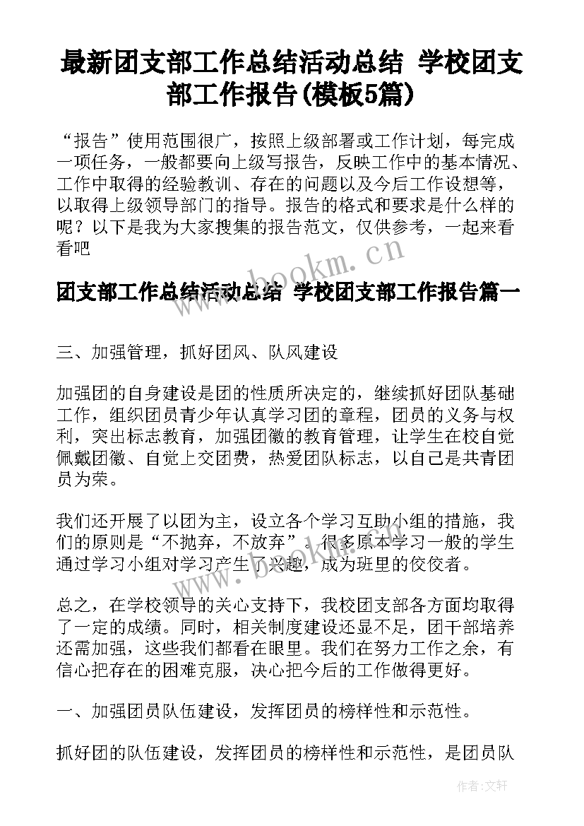 最新团支部工作总结活动总结 学校团支部工作报告(模板5篇)