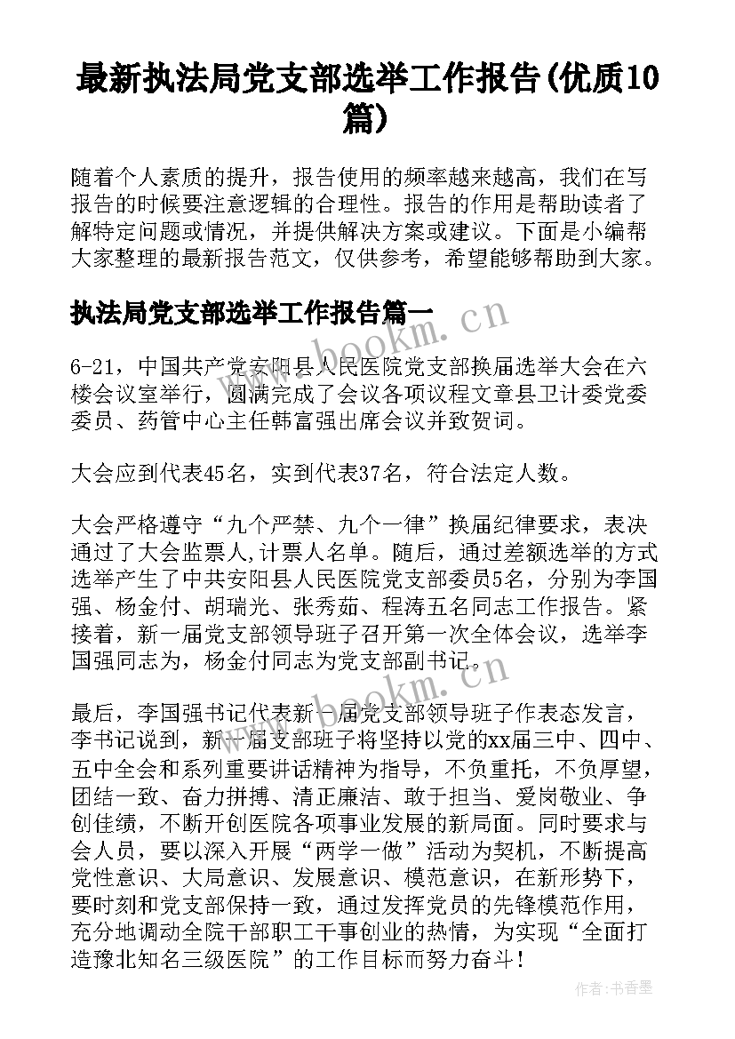 最新执法局党支部选举工作报告(优质10篇)