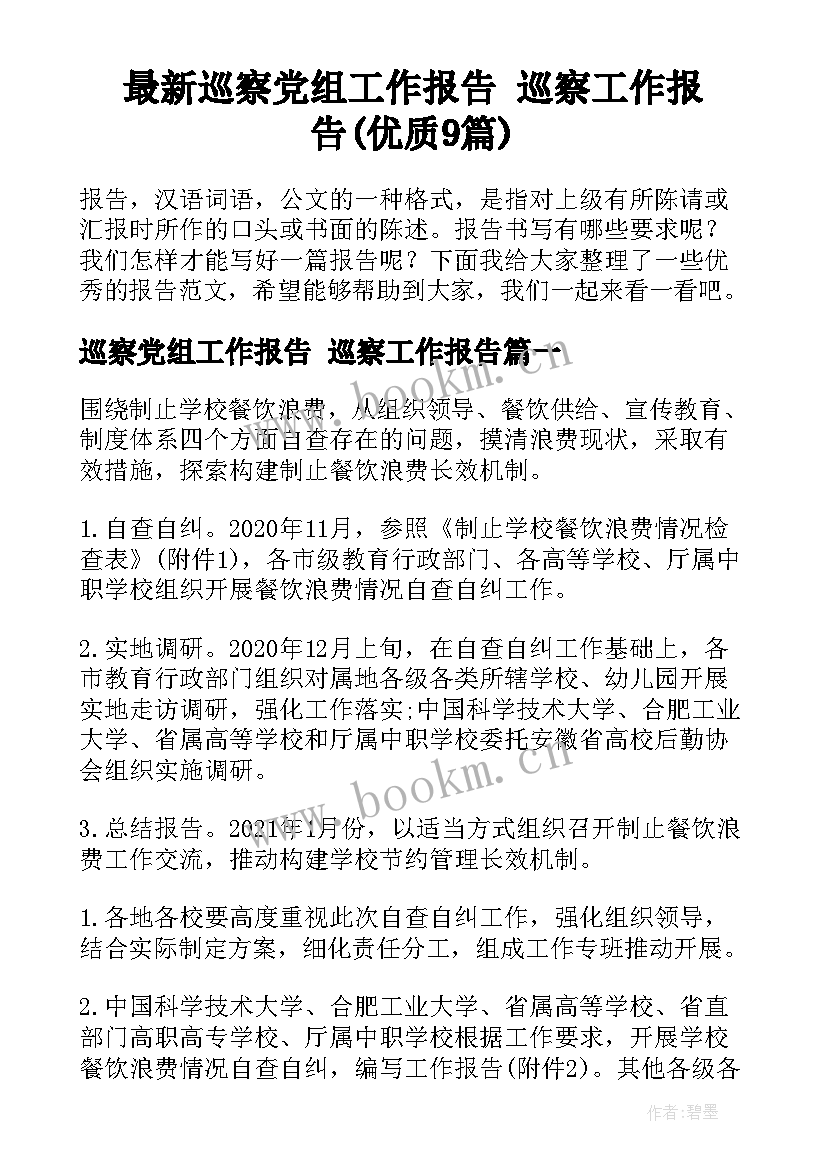 最新巡察党组工作报告 巡察工作报告(优质9篇)