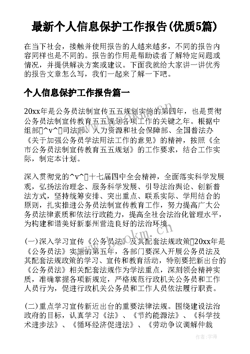 最新个人信息保护工作报告(优质5篇)