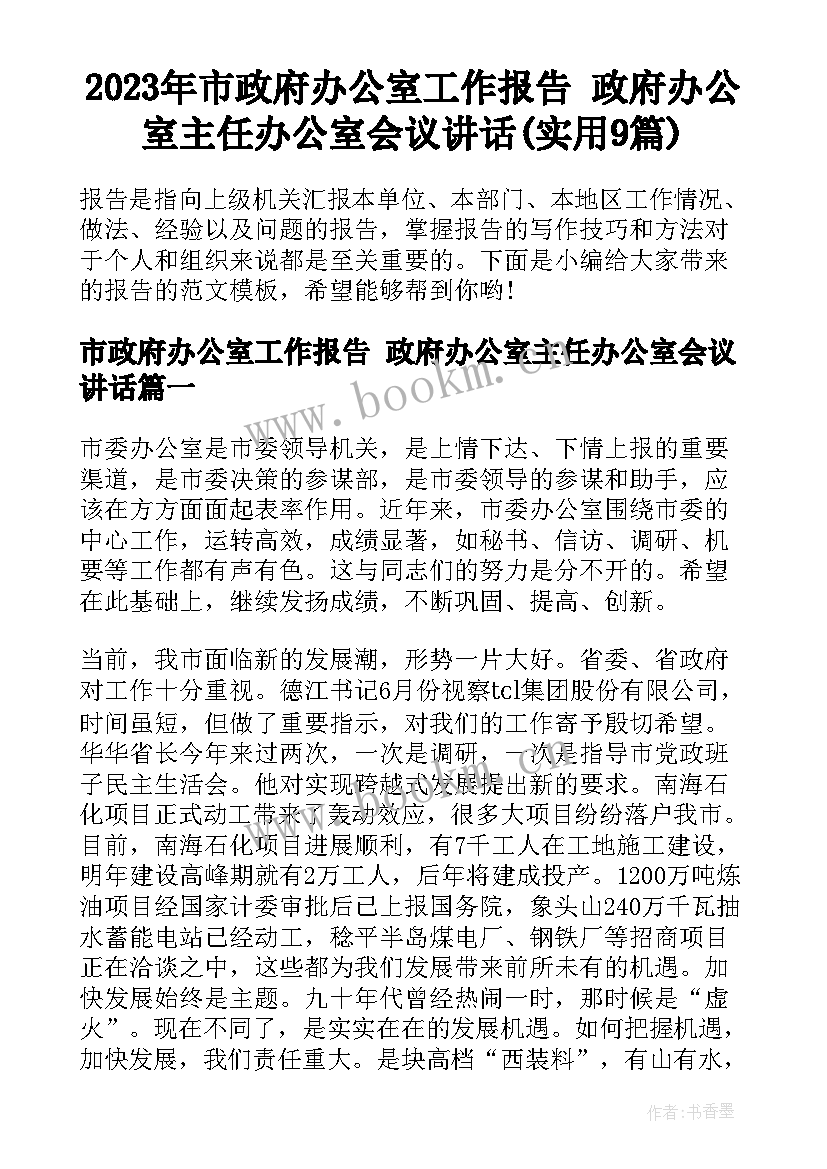 2023年市政府办公室工作报告 政府办公室主任办公室会议讲话(实用9篇)