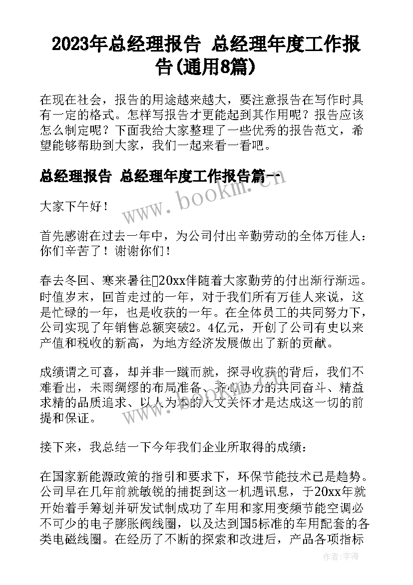 2023年总经理报告 总经理年度工作报告(通用8篇)