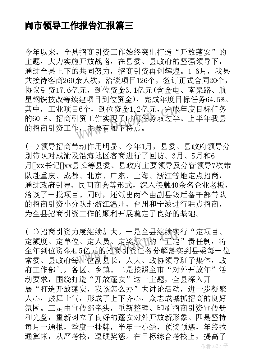 向市领导工作报告汇报 乡镇领导工作报告(模板8篇)