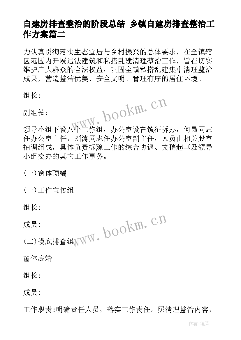 2023年自建房排查整治的阶段总结 乡镇自建房排查整治工作方案(大全10篇)