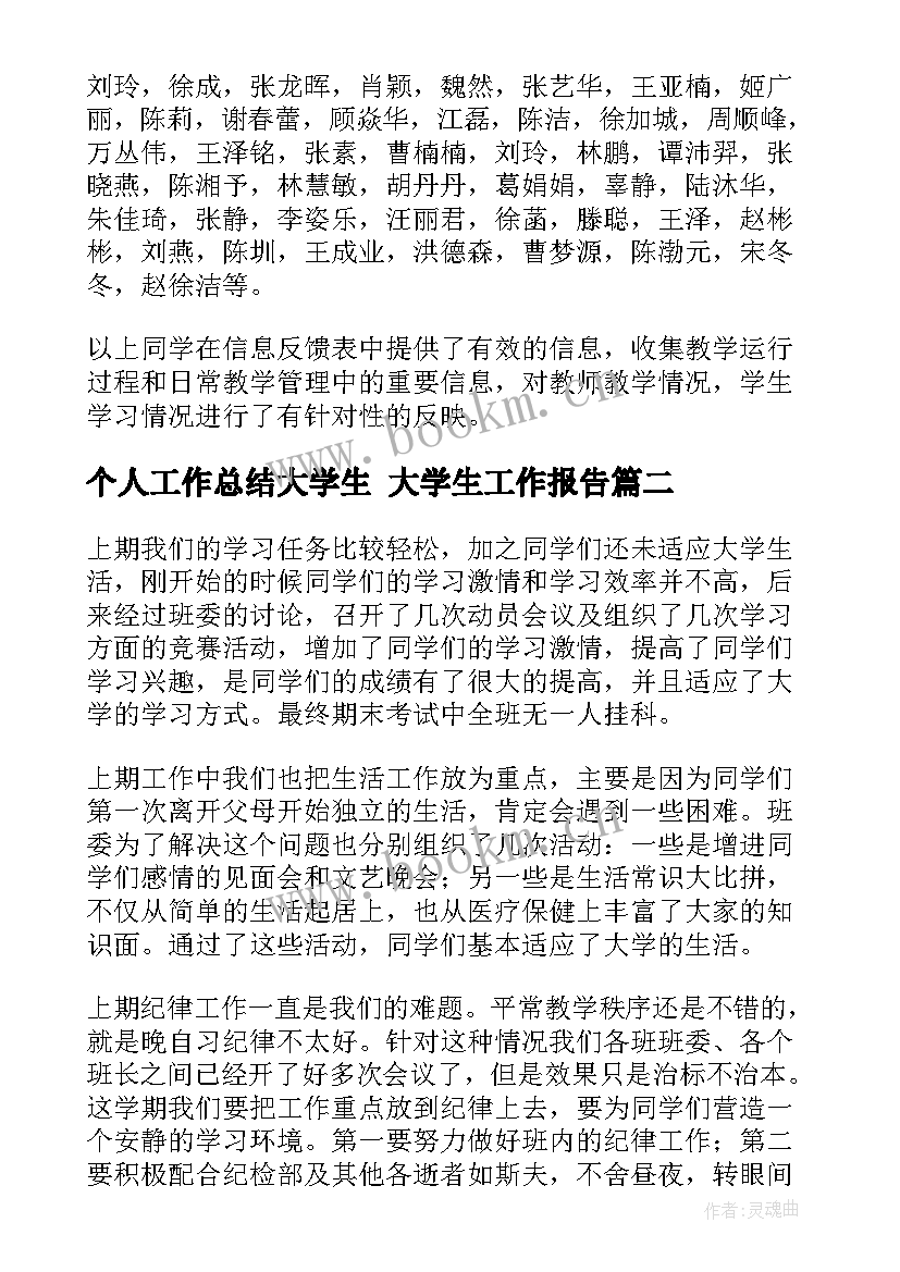 个人工作总结大学生 大学生工作报告(优质10篇)