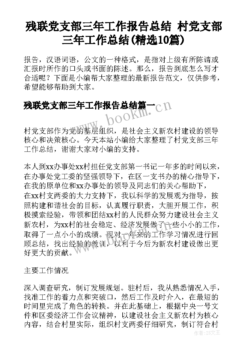 残联党支部三年工作报告总结 村党支部三年工作总结(精选10篇)