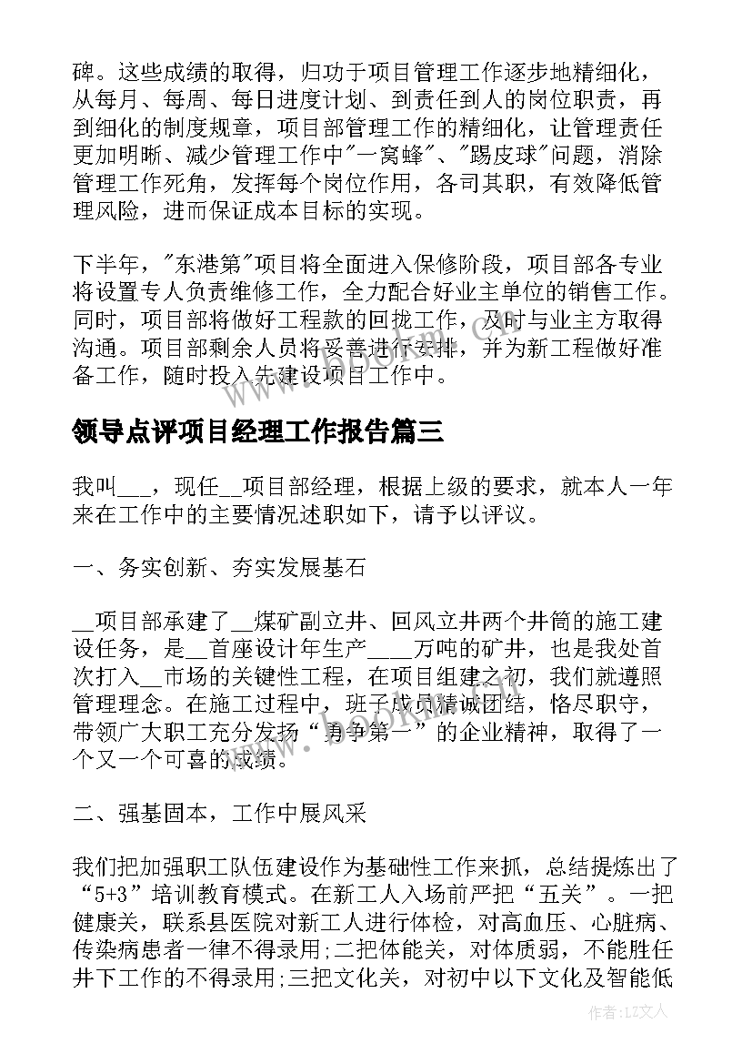 最新领导点评项目经理工作报告(优质6篇)