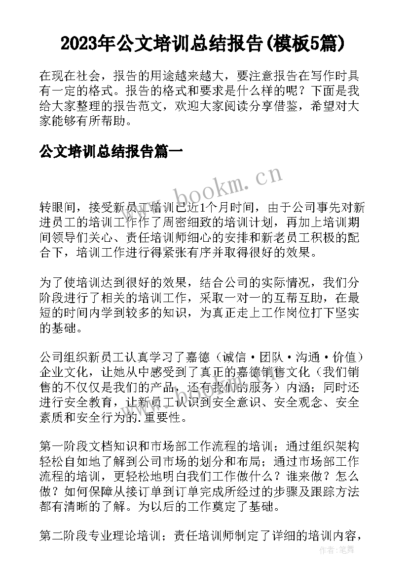 2023年公文培训总结报告(模板5篇)