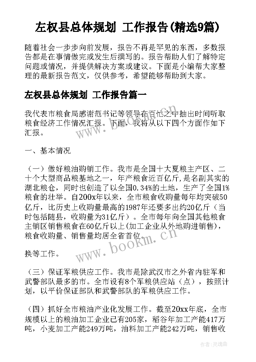 左权县总体规划 工作报告(精选9篇)