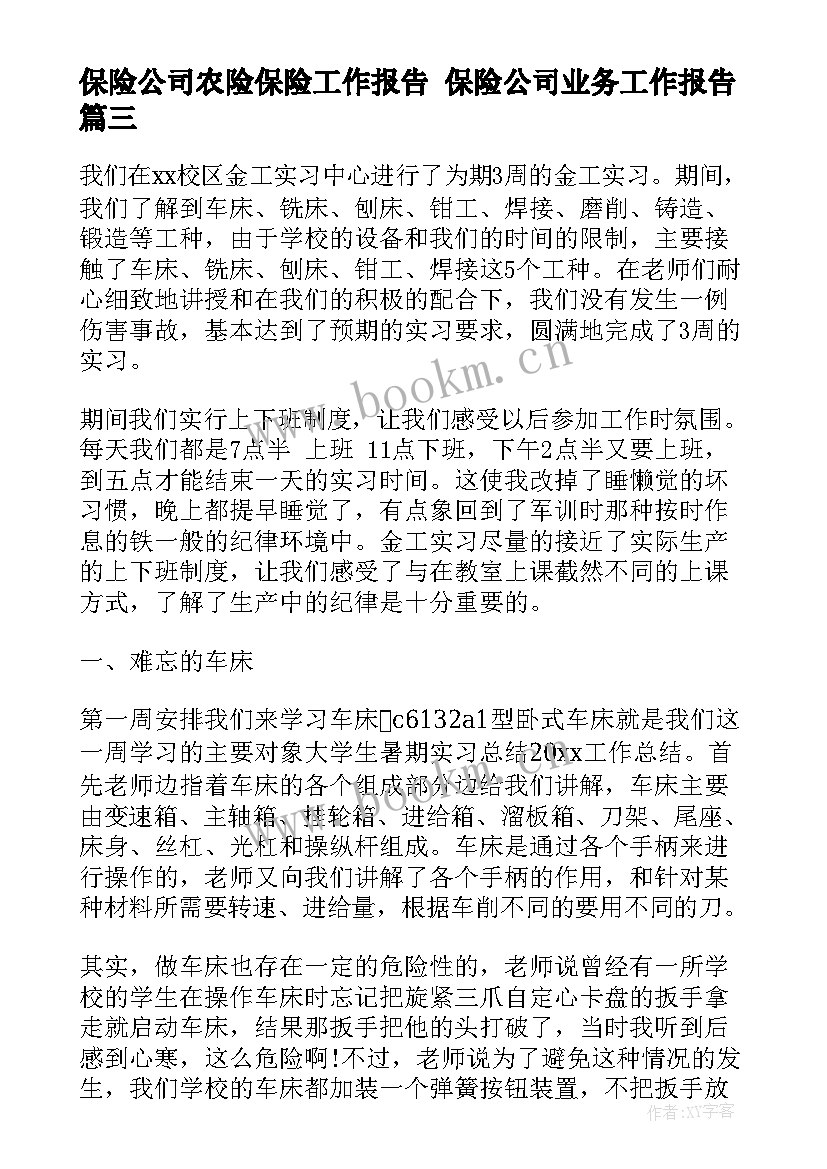 保险公司农险保险工作报告 保险公司业务工作报告(汇总5篇)