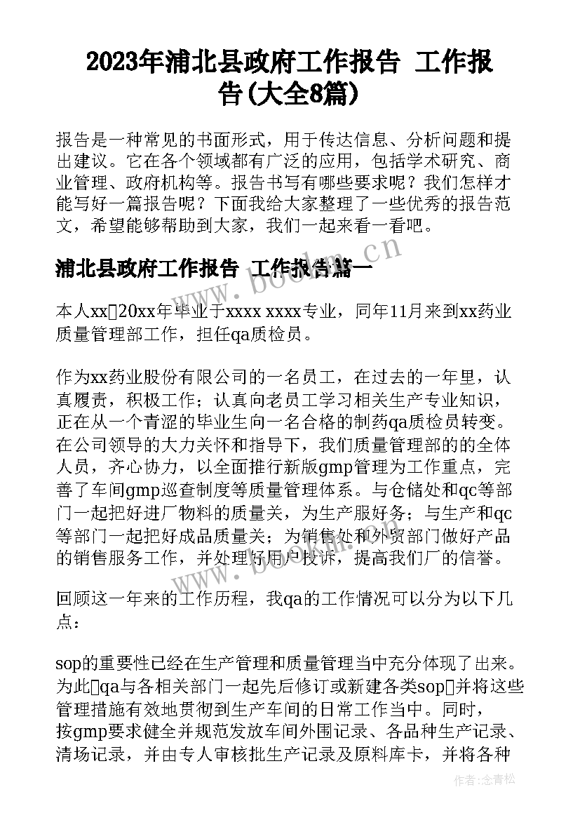 2023年浦北县政府工作报告 工作报告(大全8篇)