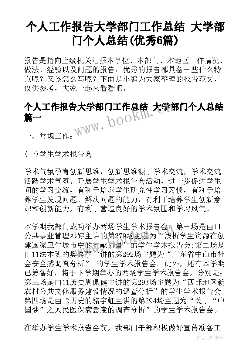 个人工作报告大学部门工作总结 大学部门个人总结(优秀6篇)