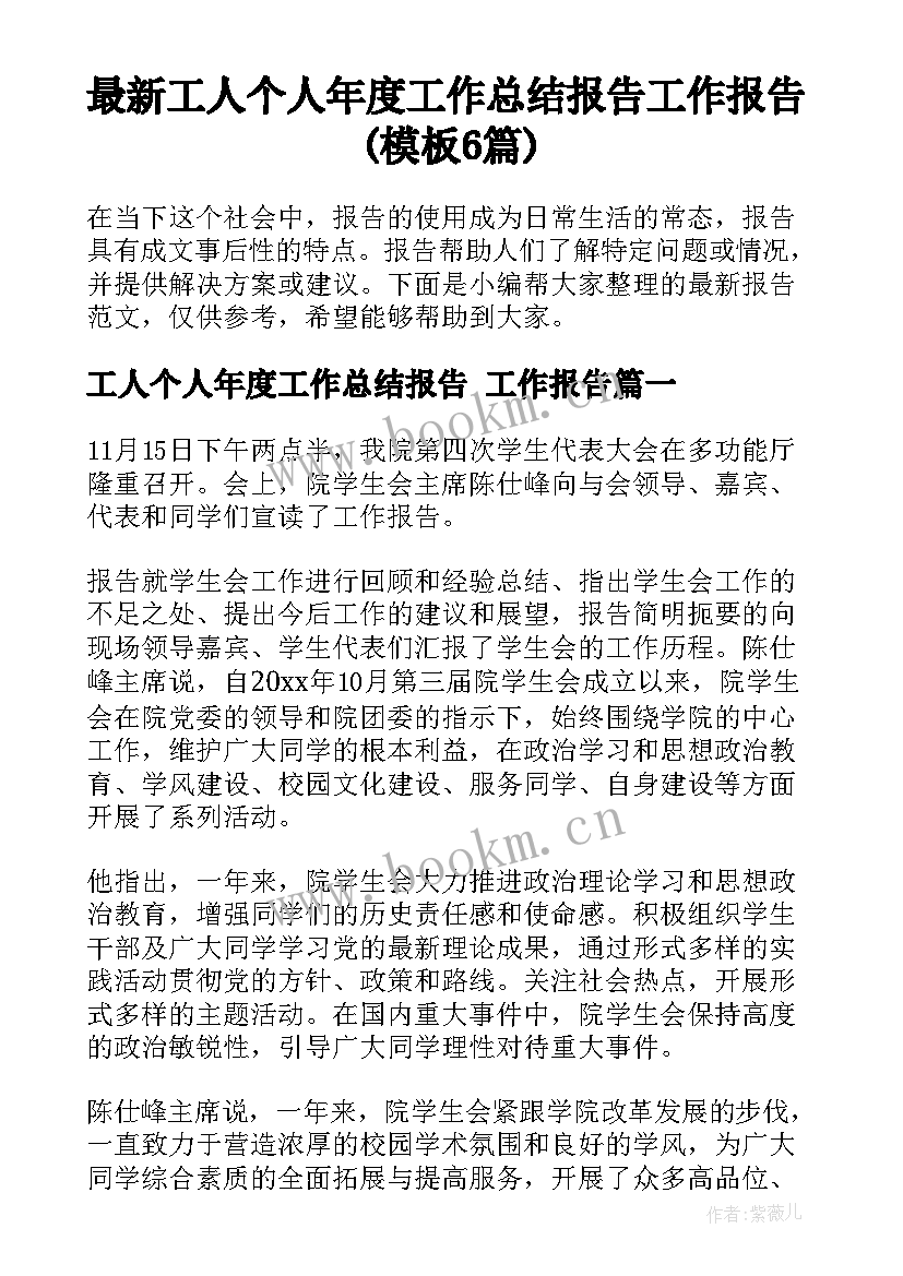 最新工人个人年度工作总结报告 工作报告(模板6篇)