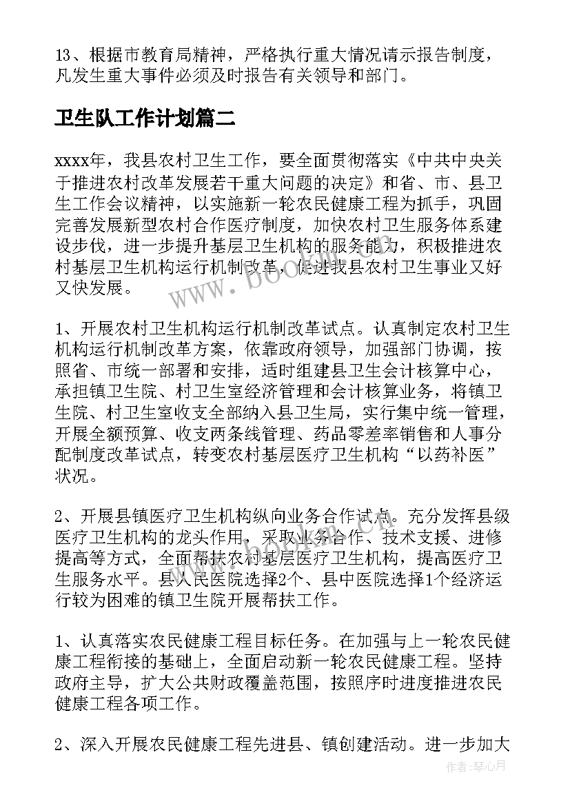 最新卫生队工作计划(模板7篇)