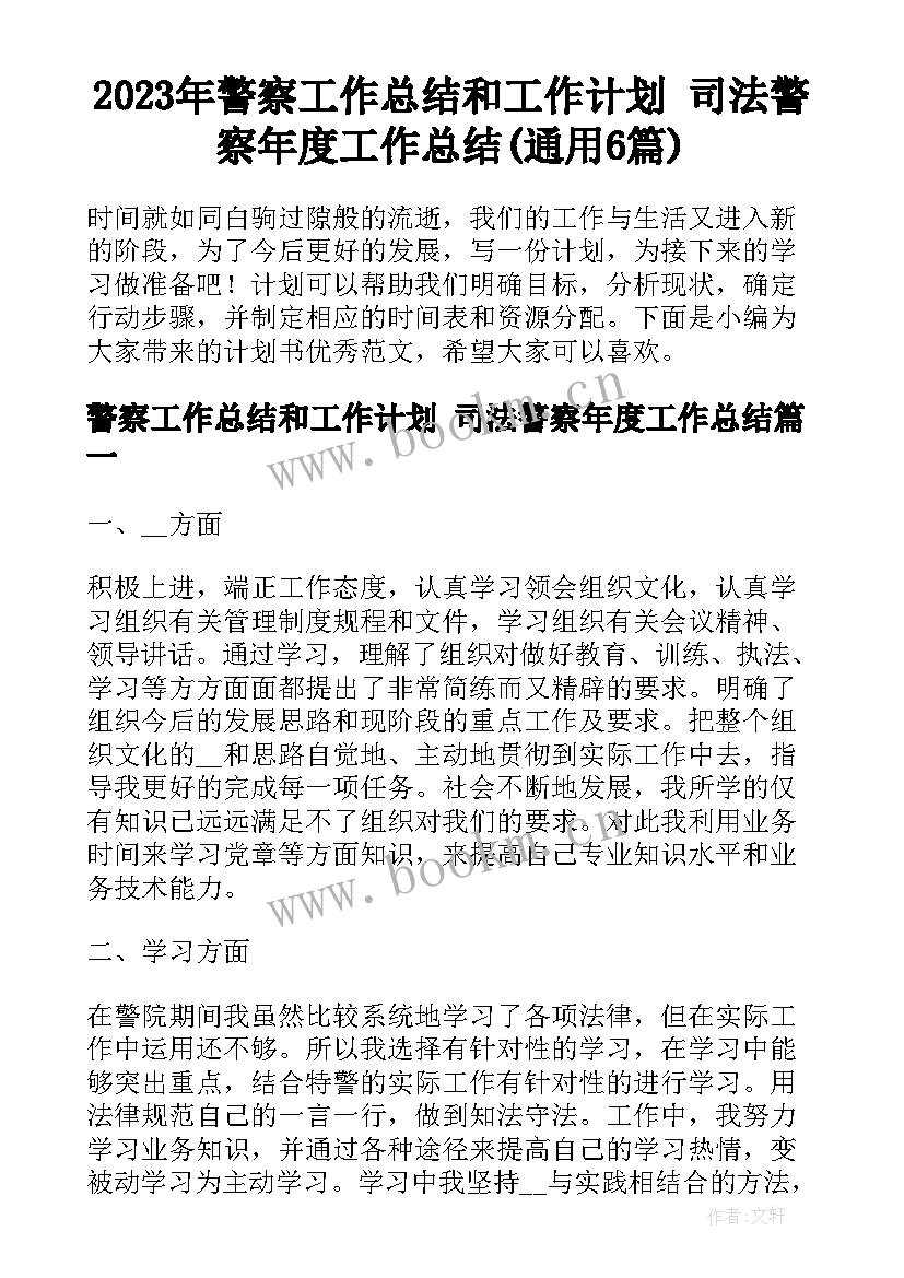 2023年警察工作总结和工作计划 司法警察年度工作总结(通用6篇)