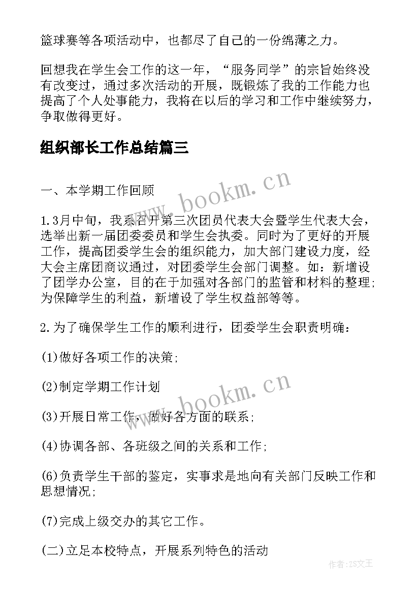 组织部长工作总结(模板6篇)