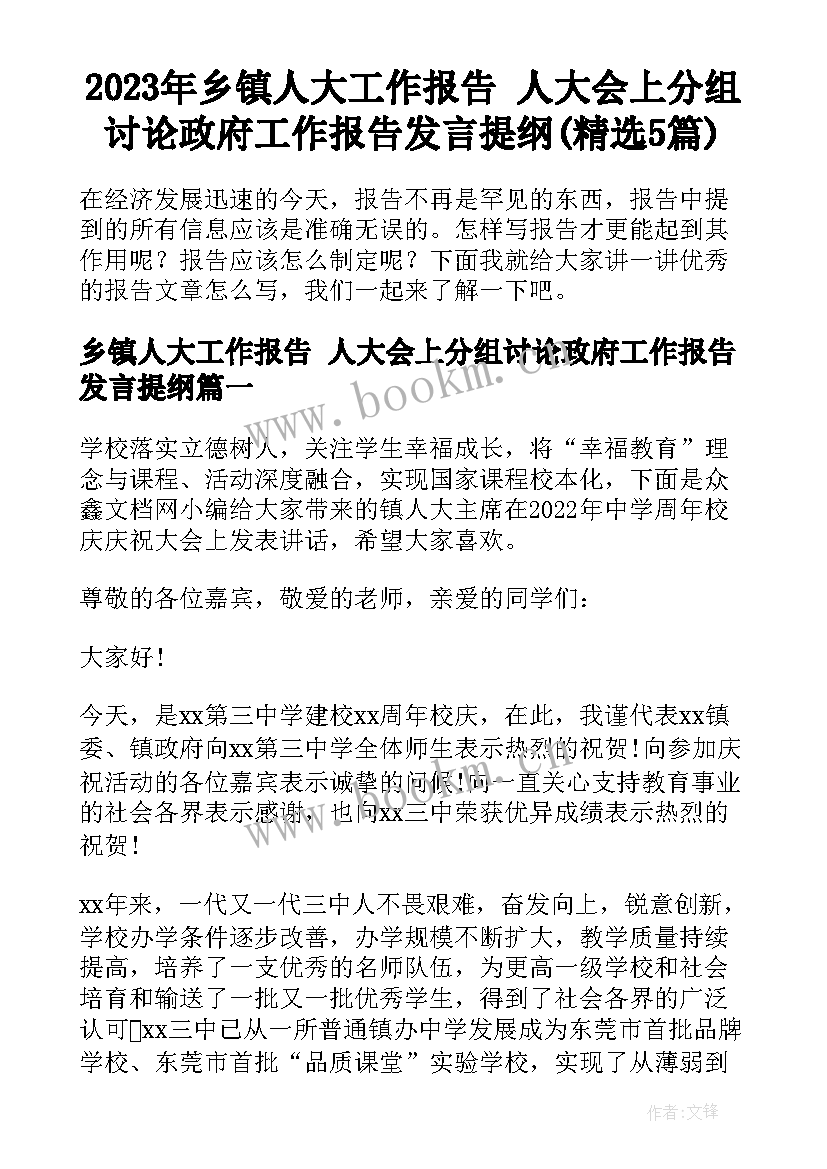 2023年乡镇人大工作报告 人大会上分组讨论政府工作报告发言提纲(精选5篇)