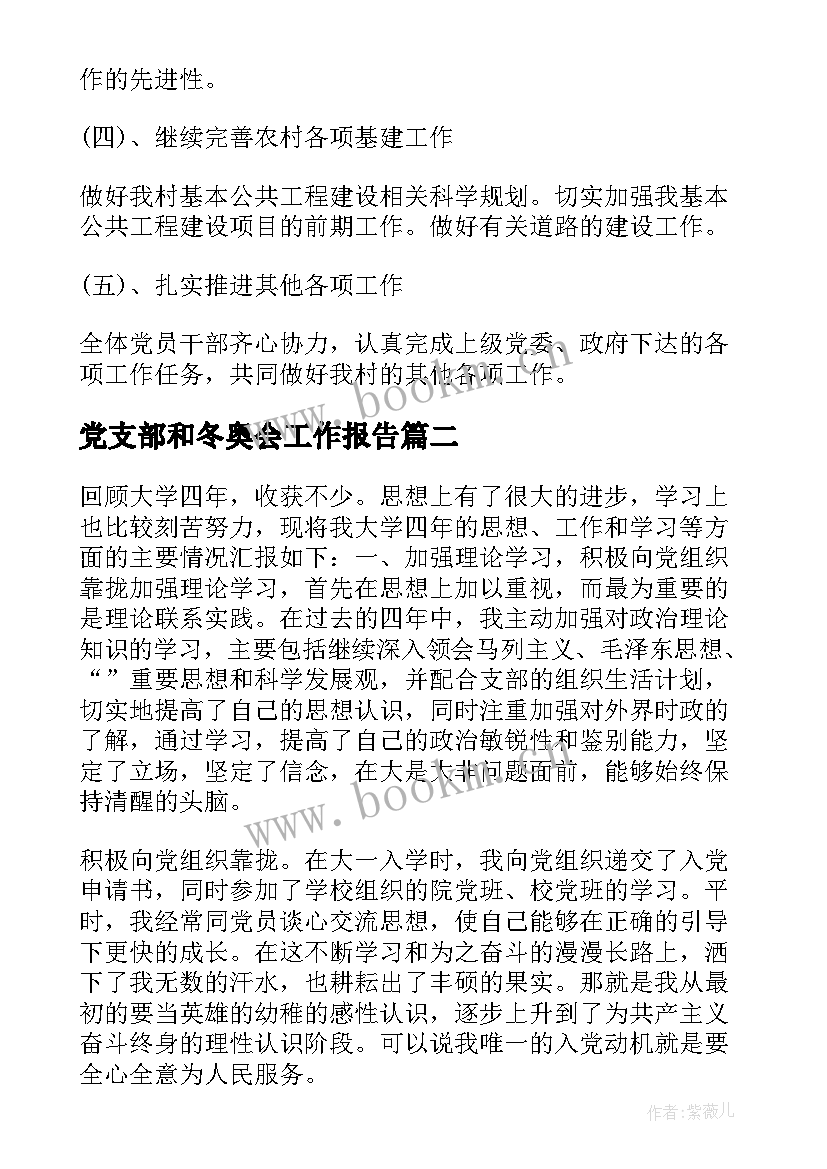 最新党支部和冬奥会工作报告(优质6篇)