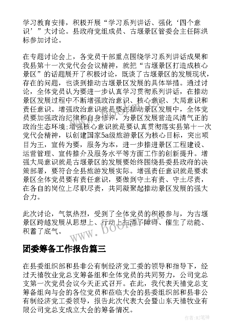 2023年团委筹备工作报告 筹备工作报告(模板5篇)