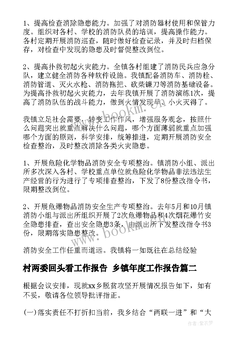 2023年村两委回头看工作报告 乡镇年度工作报告(优秀6篇)