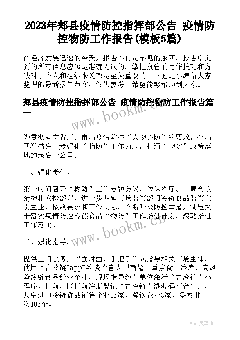 2023年郏县疫情防控指挥部公告 疫情防控物防工作报告(模板5篇)