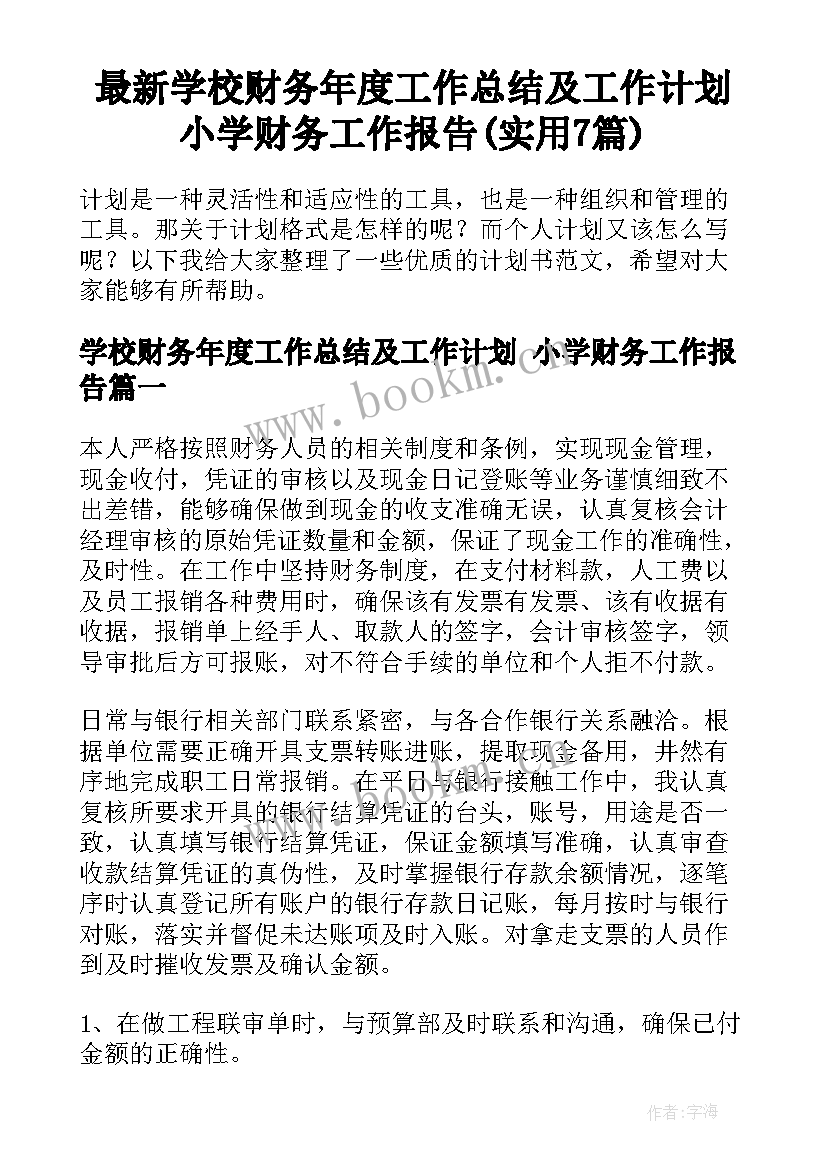 最新学校财务年度工作总结及工作计划 小学财务工作报告(实用7篇)